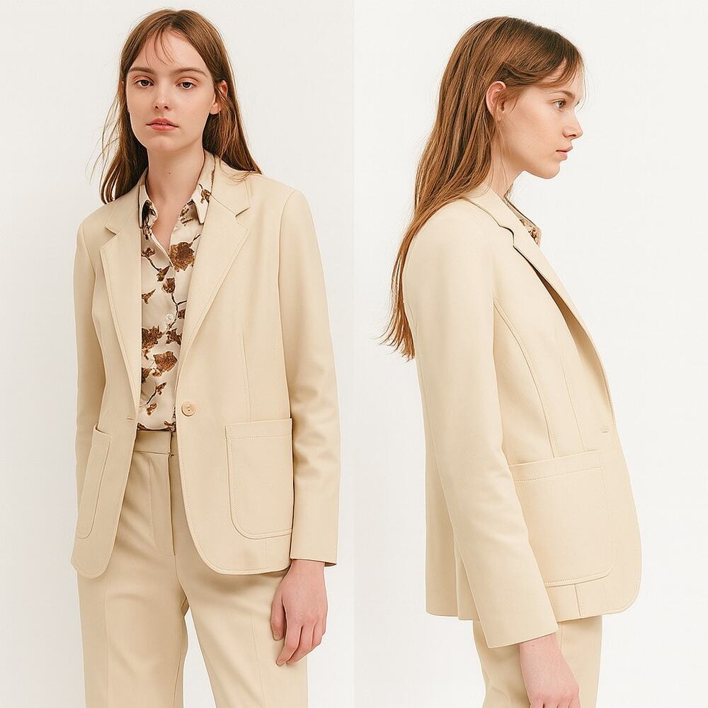 by‎ Anthropologie Faux Leather Cream Blazer – Size Large